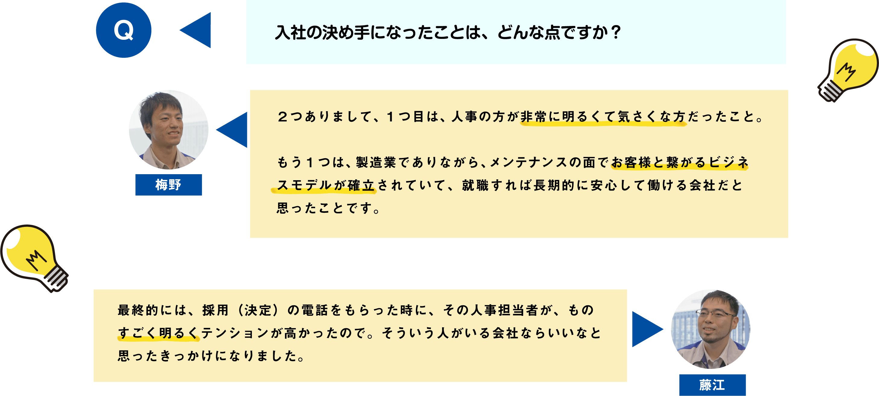 入社の決め手になったことはどんな点ですか？