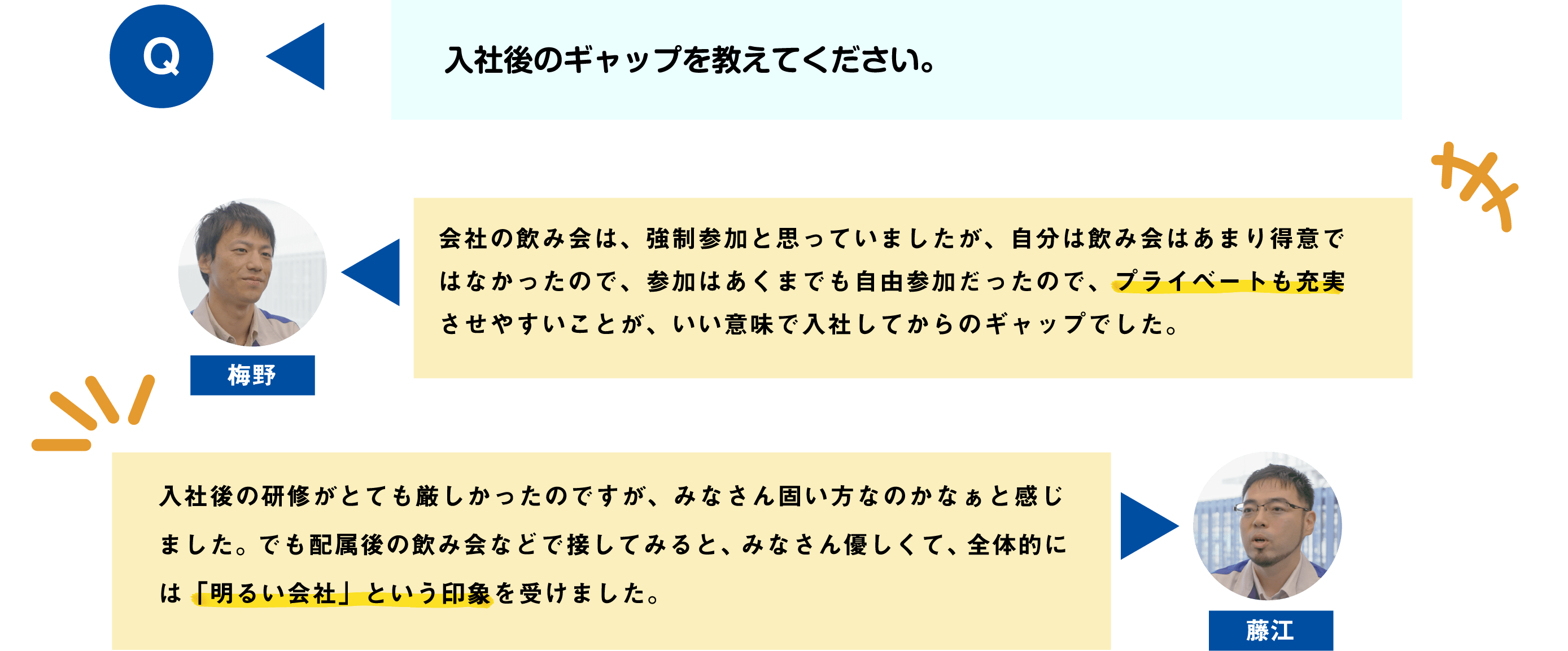 入社後のギャップを教えてください。